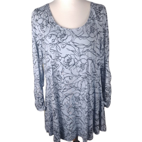 💸🔥$10 Philosophy Republic Women's XL Tunic Top Powder Blue Black Floral - Picture 1 of 3